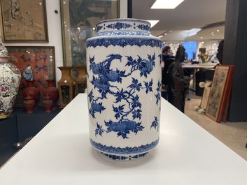 A Chinese blue and white soft paste 'sanduo' 'lantern' vase, Qianlong
