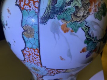 A Chinese famille verte vase with birds near flowery branches, Kangxi