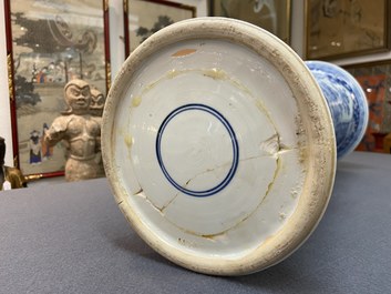 A Chinese blue and white 'gu' vase with floral and lanscape panels, Kangxi