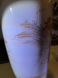 Two Chinese iron-red and gilt rouleau vases, Kangxi