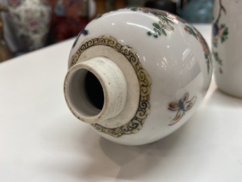 A pair of Chinese famille verte jars with birds among blossoming branches, Kangxi
