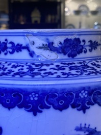 A Chinese blue and white soft paste 'sanduo' 'lantern' vase, Qianlong
