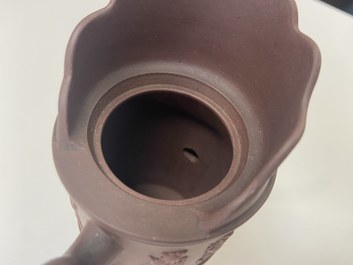 A Chinese Yixing stoneware 'Duomuhu' ewer with immortals, Kangxi