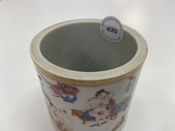 A Chinese famille rose 'erotical subject' brush pot, 1st half 19th C.