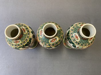 A Chinese famille verte five-piece garniture, Kangxi mark, 19th C.