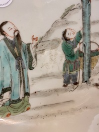 A Chinese famille verte dish with a boy in a tree, Yongzheng