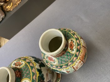A Chinese famille verte five-piece garniture, Kangxi mark, 19th C.
