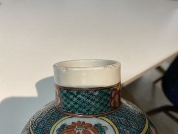 A Chinese famille verte five-piece garniture, Kangxi mark, 19th C.