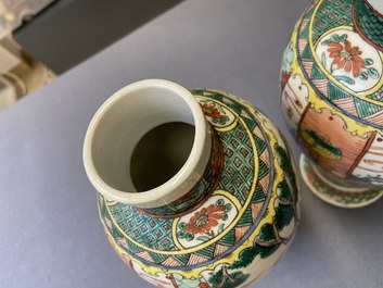 A Chinese famille verte five-piece garniture, Kangxi mark, 19th C.