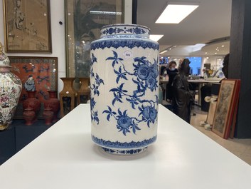 A Chinese blue and white soft paste 'sanduo' 'lantern' vase, Qianlong