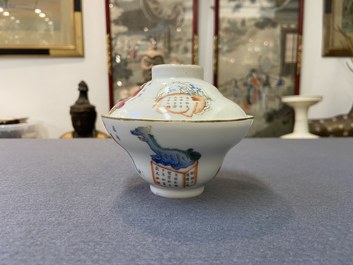 Elf Chinese famille rose 'Wu Shuang Pu' schotels en zes koppen, overwegend Daoguang merk en periode