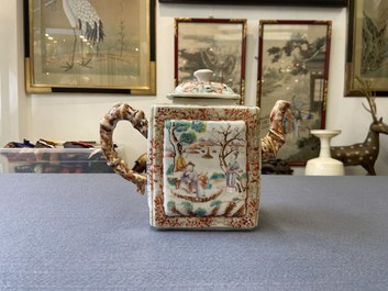 A large Chinese faux-bamboo 'mandarin' teapot and cover, Qianlong