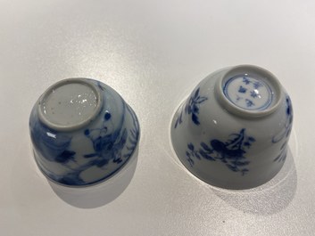 Two Chinese blue and white cups, a covered vase, a kendi and an Imari-style tea caddy, Wanli and Kangxi