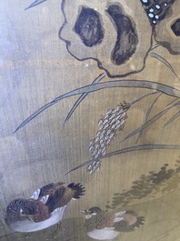 Chinese school, ink and color on silk: 'Landscape with birds', 17/18th C.