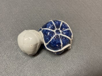 A Chinese blue, white and copper-red 'crab in lotus' water dropper, Kangxi