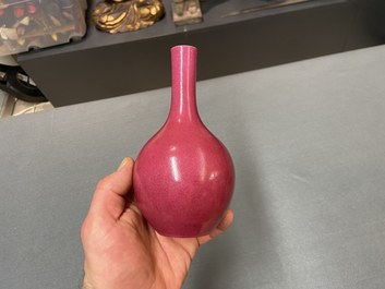 A Chinese monochrome ruby-pink bottle vase, Qing