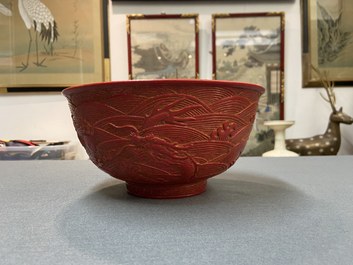 A Chinese faux-lacquerware 'dragon' bowl, Qianlong mark, Republic