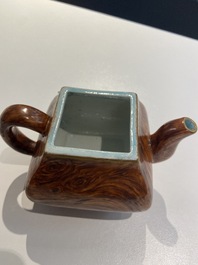 A Chinese 'faux-bois' teapot and cover, Qianlong mark, Republic