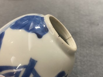 Two Chinese blue and white tea caddies and covers, Kangxi