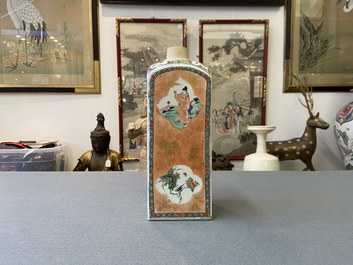A Chinese square famille verte bottle, Kangxi