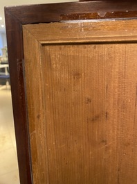 A Chinese wooden table screen with a qianjiang cai plaque, 19th C.