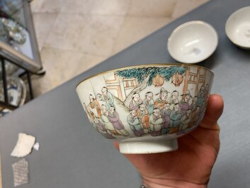 Four Chinese famille rose 'spring festival' bowls, 19th C.