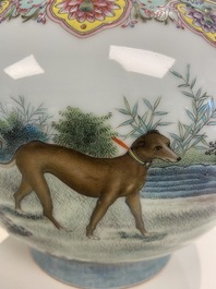 A Chinese famille rose bottle vase with dogs, Qianlong mark, Republic