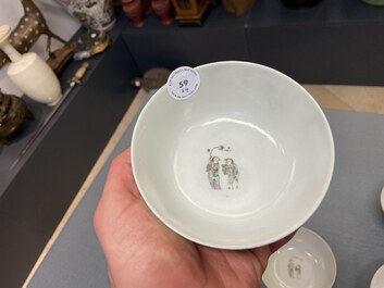 Four Chinese famille rose 'spring festival' bowls, 19th C.