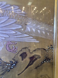 Chinese school, ink and color on silk: 'Landscape with birds', 17/18th C.