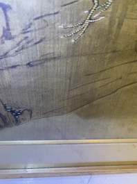 Chinese school, ink and color on silk: 'Landscape with birds', 17/18th C.