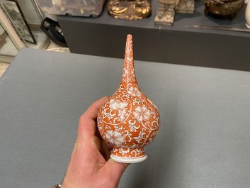 A rare Chinese islamic market iron-red-ground rosewater sprinkler, Kangxi