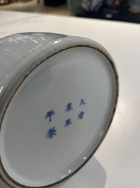 A Chinese blue and white mallet 'phoenix' vase, Kangxi mark, 19/20th C.