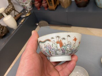 Four Chinese famille rose 'spring festival' bowls, 19th C.