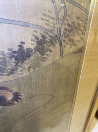 Chinese school, ink and color on silk: 'Landscape with birds', 17/18th C.
