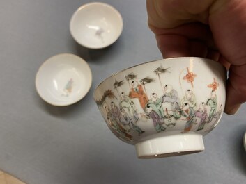 Four Chinese famille rose 'spring festival' bowls, 19th C.