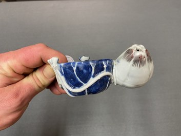 A Chinese blue, white and copper-red 'crab in lotus' water dropper, Kangxi