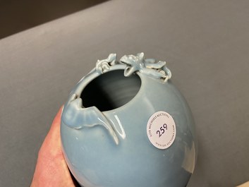 A Chinese monochrome lavender-blue brush washer with a dragon, Yongzheng mark, Republic