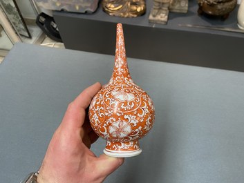 A rare Chinese islamic market iron-red-ground rosewater sprinkler, Kangxi