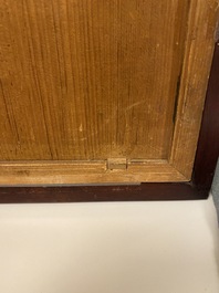 A Chinese wooden table screen with a qianjiang cai plaque, 19th C.