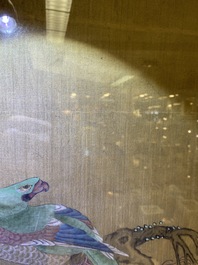 Chinese school, ink and color on silk: 'Landscape with birds', 17/18th C.