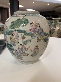 A Chinese famille rose 'playing boys' lantern on stand, Republic