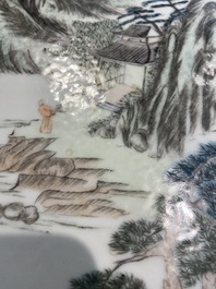 A Chinese qianjiang cai 'landscape' plaque, 19/20th C.