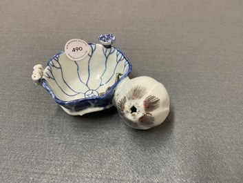 A Chinese blue, white and copper-red 'crab in lotus' water dropper, Kangxi