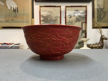 A Chinese faux-lacquerware 'dragon' bowl, Qianlong mark, Republic