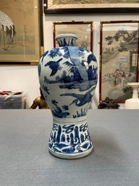 A Chinese blue and white 'meiping' vase with cranes, Wanli