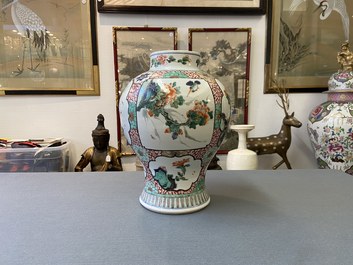A Chinese famille verte vase with birds near flowery branches, Kangxi