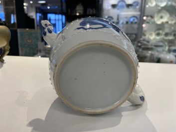 A Chinese blue and white 'antiquities' teapot and cover, Kangxi