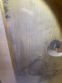 Chinese school, ink and color on silk: 'Landscape with birds', 17/18th C.