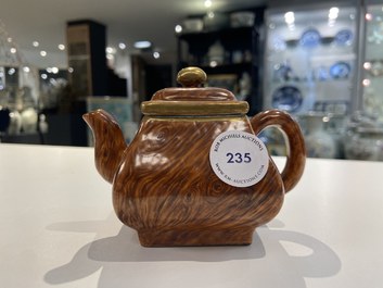 A Chinese 'faux-bois' teapot and cover, Qianlong mark, Republic