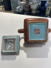 A Chinese 'faux-bois' teapot and cover, Qianlong mark, Republic